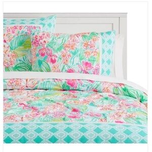 Pottery Barn Teen Lilly Pulitzer Orchid Border Full Duvet Cover and Shams